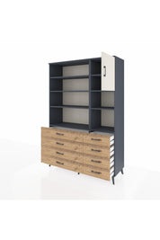 Hyperion Dolap 8 Raflı 8 Çekmeceli Tek Kapaklı  132x44x195 Antrasit-Aytaşı/Çam