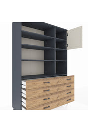 Hyperion Dolap 8 Raflı 8 Çekmeceli Tek Kapaklı  132x44x195 Antrasit-Aytaşı/Çam