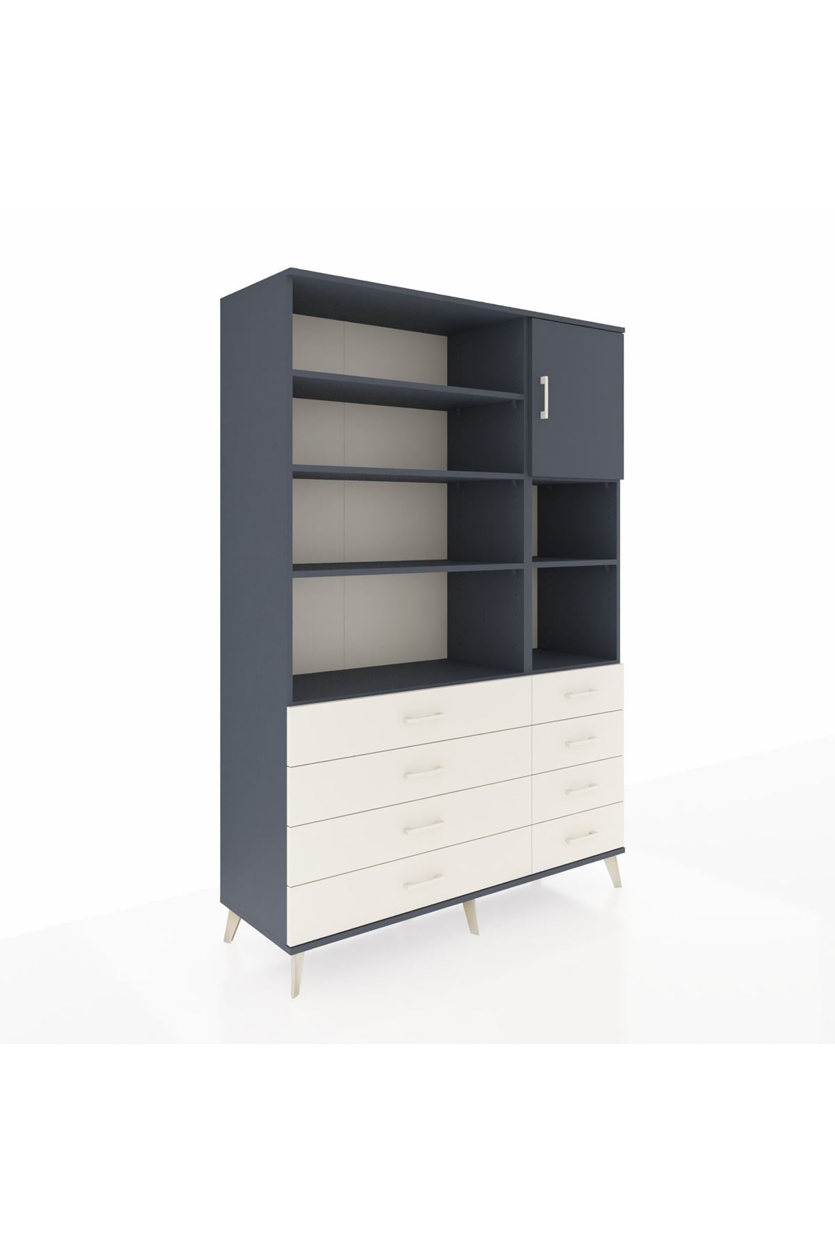 Hyperion Dolap 8 Raflı 8 Çekmeceli Tek Kapaklı  132x44x195 Antrasit-Antrasit/Aytaşı