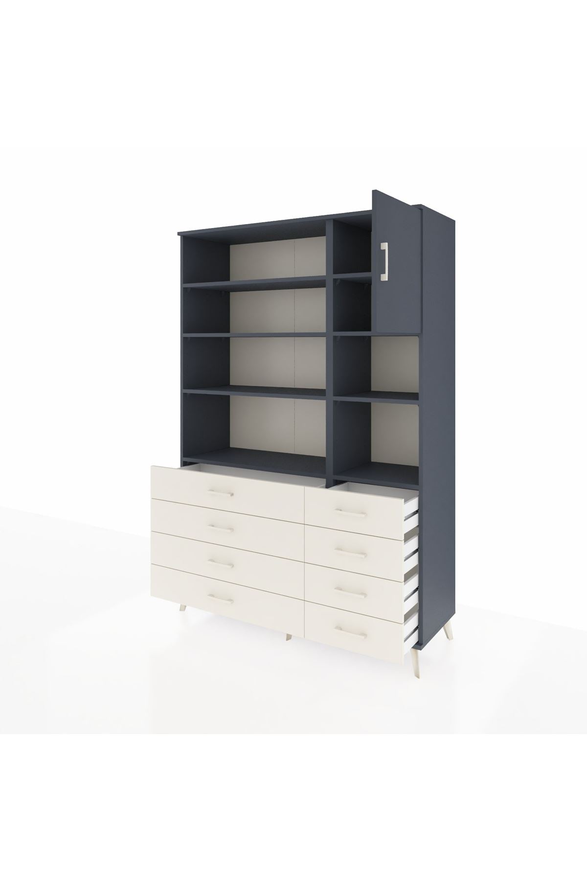 Hyperion Dolap 8 Raflı 8 Çekmeceli Tek Kapaklı  132x44x195 Antrasit-Antrasit/Aytaşı