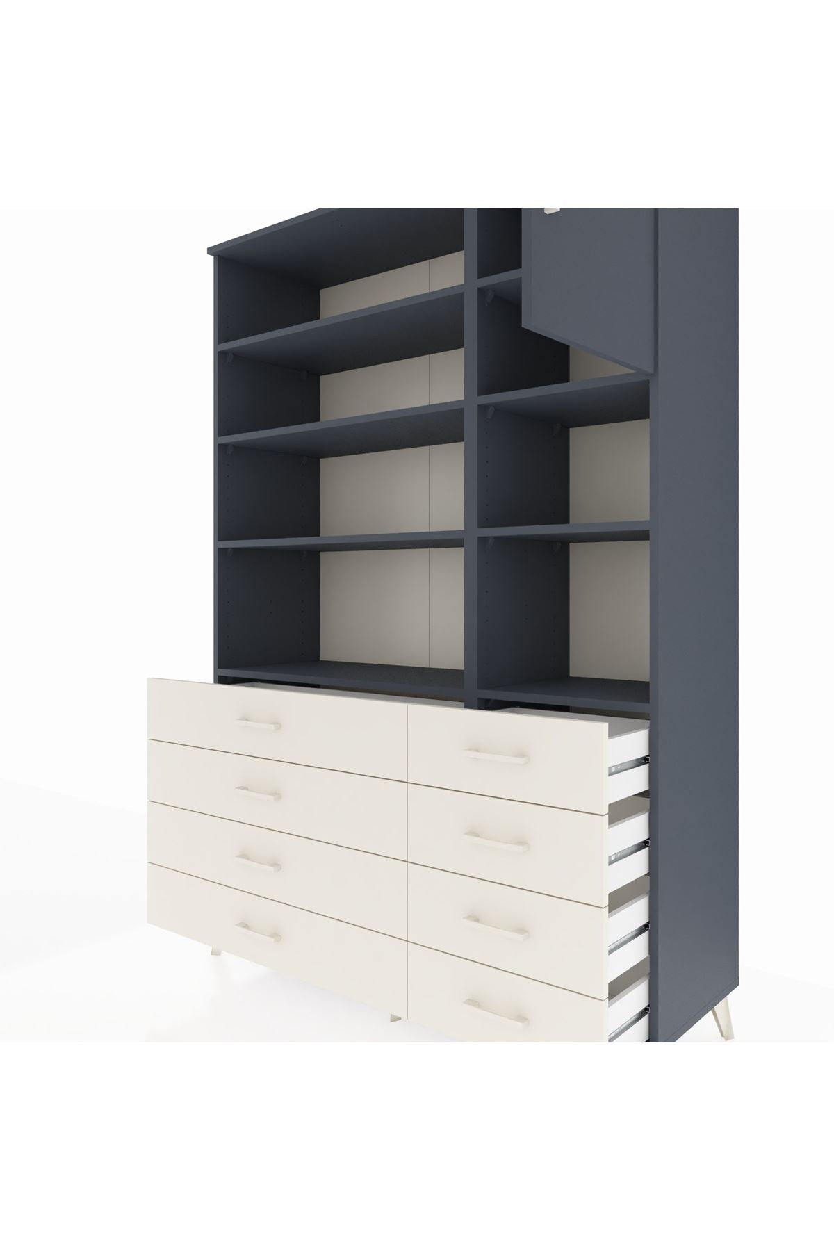 Hyperion Dolap 8 Raflı 8 Çekmeceli Tek Kapaklı  132x44x195 Antrasit-Antrasit/Aytaşı