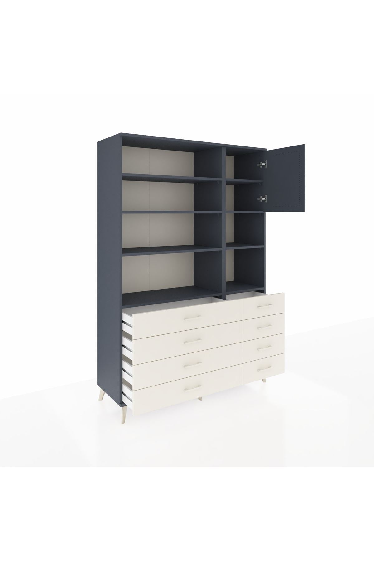 Hyperion Dolap 8 Raflı 8 Çekmeceli Tek Kapaklı  132x44x195 Antrasit-Antrasit/Aytaşı