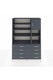 Hyperion Dolap 8 Raflı 8 Çekmeceli Tek Kapaklı  132x44x195 Antrasit-Antrasit/Antrasit