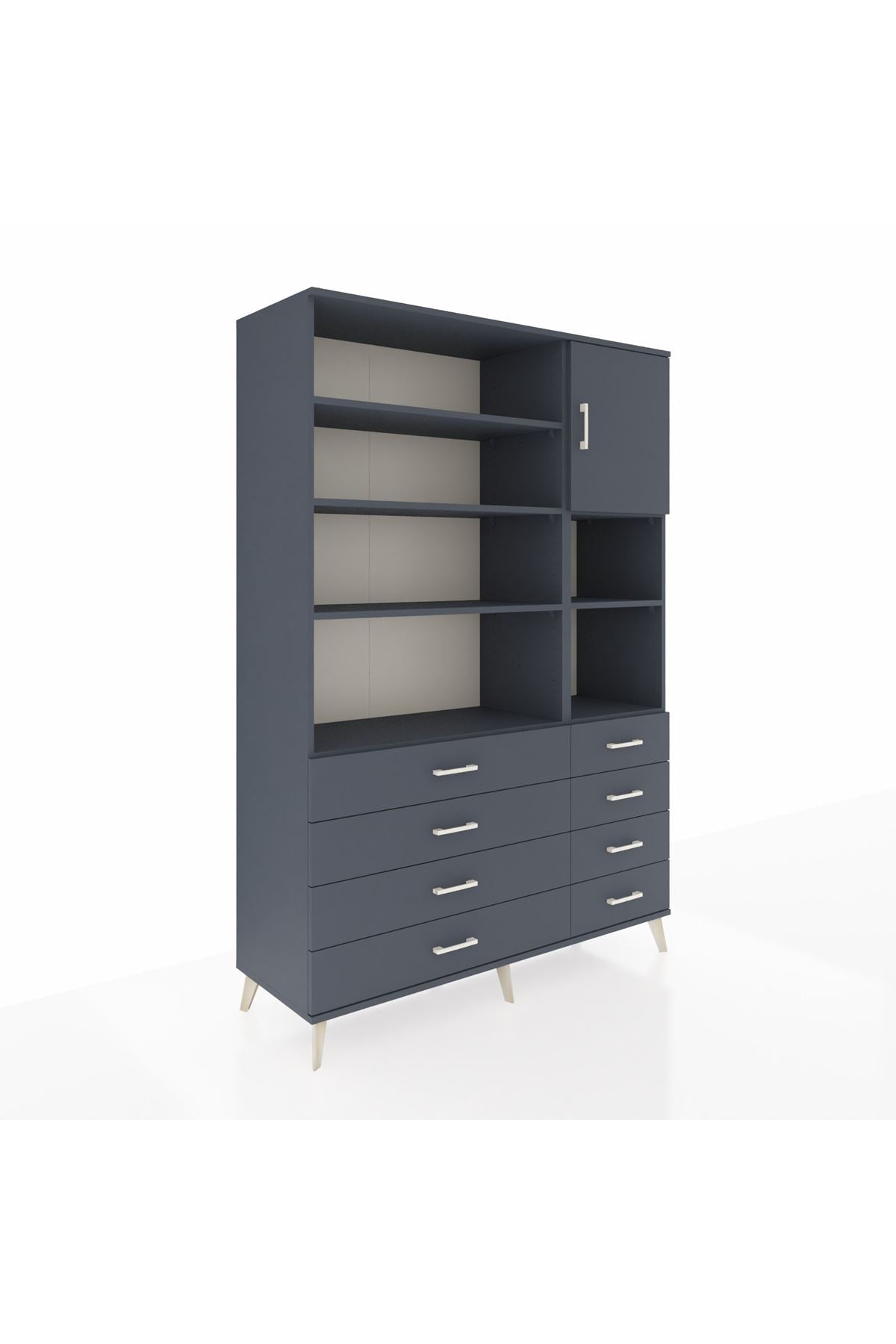 Hyperion Dolap 8 Raflı 8 Çekmeceli Tek Kapaklı  132x44x195 Antrasit-Antrasit/Antrasit