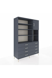 Hyperion Dolap 8 Raflı 8 Çekmeceli Tek Kapaklı  132x44x195 Antrasit-Antrasit/Antrasit