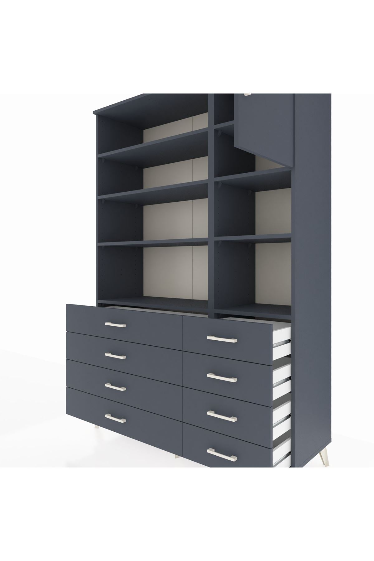 Hyperion Dolap 8 Raflı 8 Çekmeceli Tek Kapaklı  132x44x195 Antrasit-Antrasit/Antrasit