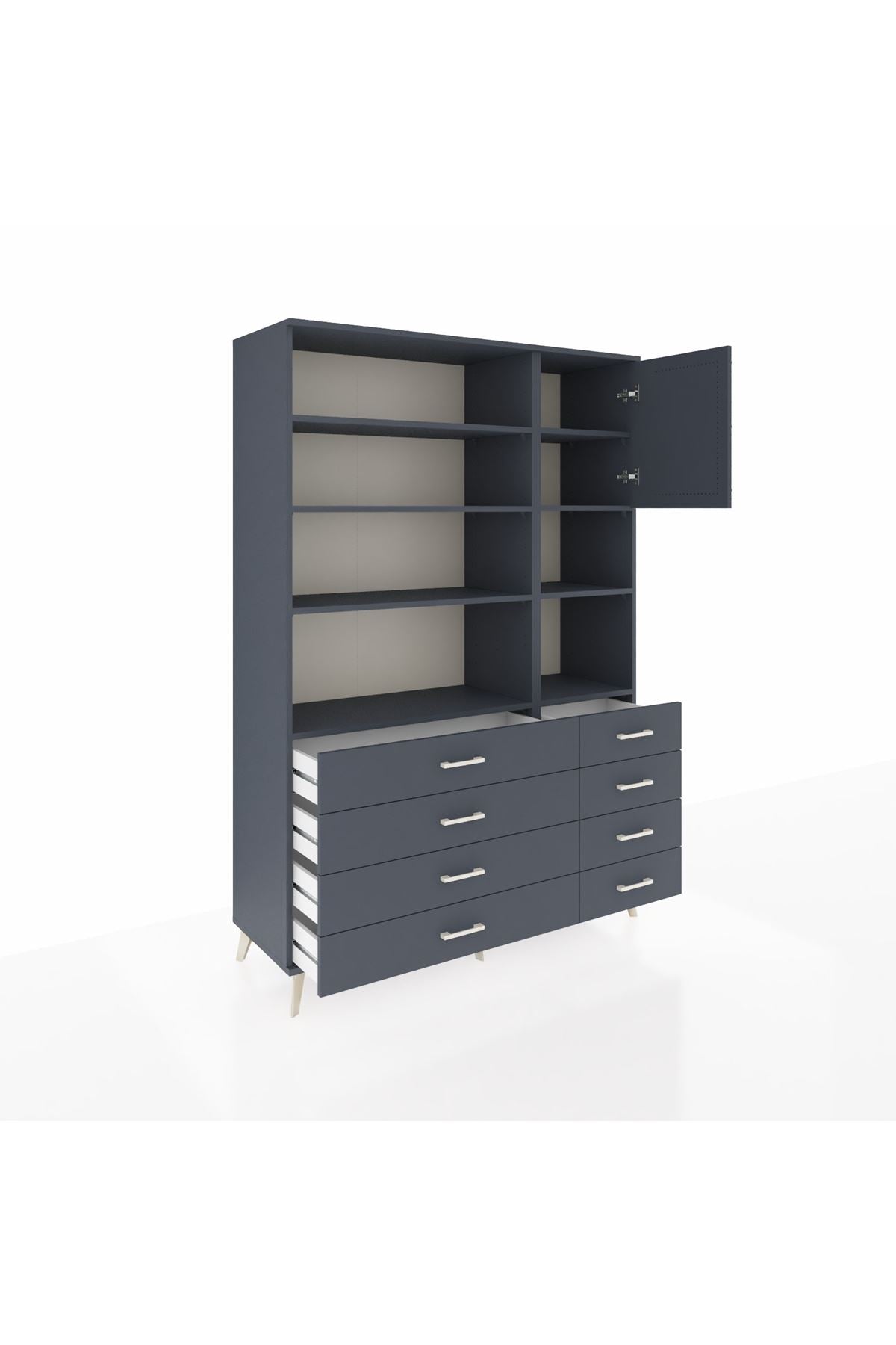 Hyperion Dolap 8 Raflı 8 Çekmeceli Tek Kapaklı  132x44x195 Antrasit-Antrasit/Antrasit