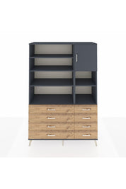 Hyperion Dolap 8 Raflı 8 Çekmeceli Tek Kapaklı  132x44x195 Antrasit-Antrasit/Çam