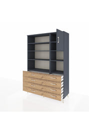 Hyperion Dolap 8 Raflı 8 Çekmeceli Tek Kapaklı  132x44x195 Antrasit-Antrasit/Çam