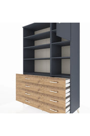 Hyperion Dolap 8 Raflı 8 Çekmeceli Tek Kapaklı  132x44x195 Antrasit-Antrasit/Çam