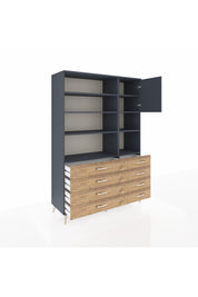 Hyperion Dolap 8 Raflı 8 Çekmeceli Tek Kapaklı  132x44x195 Antrasit-Antrasit/Çam