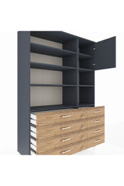 Hyperion Dolap 8 Raflı 8 Çekmeceli Tek Kapaklı  132x44x195 Antrasit-Antrasit/Çam