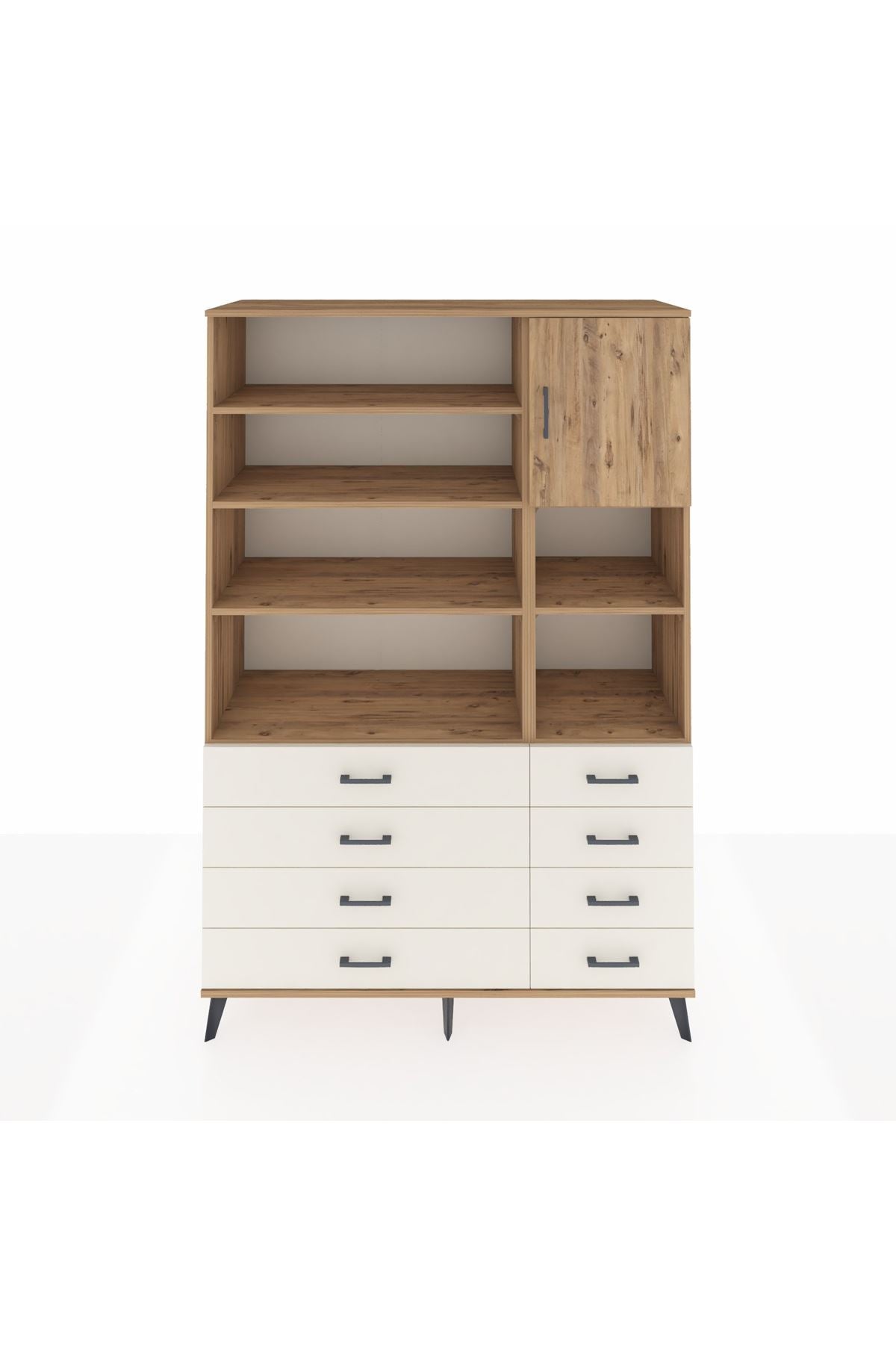 Hyperion Dolap 8 Raflı 8 Çekmeceli Tek Kapaklı  132x44x195 Çam-Çam/Aytaşı