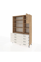 Hyperion Dolap 8 Raflı 8 Çekmeceli Tek Kapaklı  132x44x195 Çam-Çam/Aytaşı