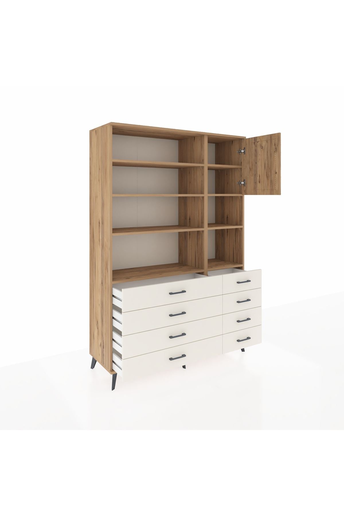 Hyperion Dolap 8 Raflı 8 Çekmeceli Tek Kapaklı  132x44x195 Çam-Çam/Aytaşı