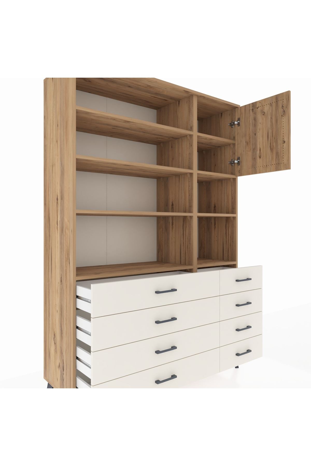 Hyperion Dolap 8 Raflı 8 Çekmeceli Tek Kapaklı  132x44x195 Çam-Çam/Aytaşı