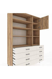 Hyperion Dolap 8 Raflı 8 Çekmeceli Tek Kapaklı  132x44x195 Çam-Çam/Aytaşı