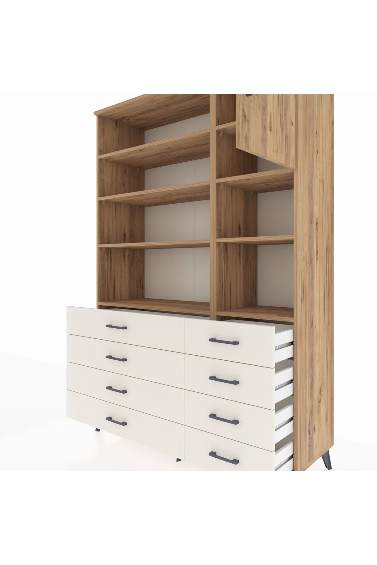 Hyperion Dolap 8 Raflı 8 Çekmeceli Tek Kapaklı  132x44x195 Çam-Çam/Aytaşı