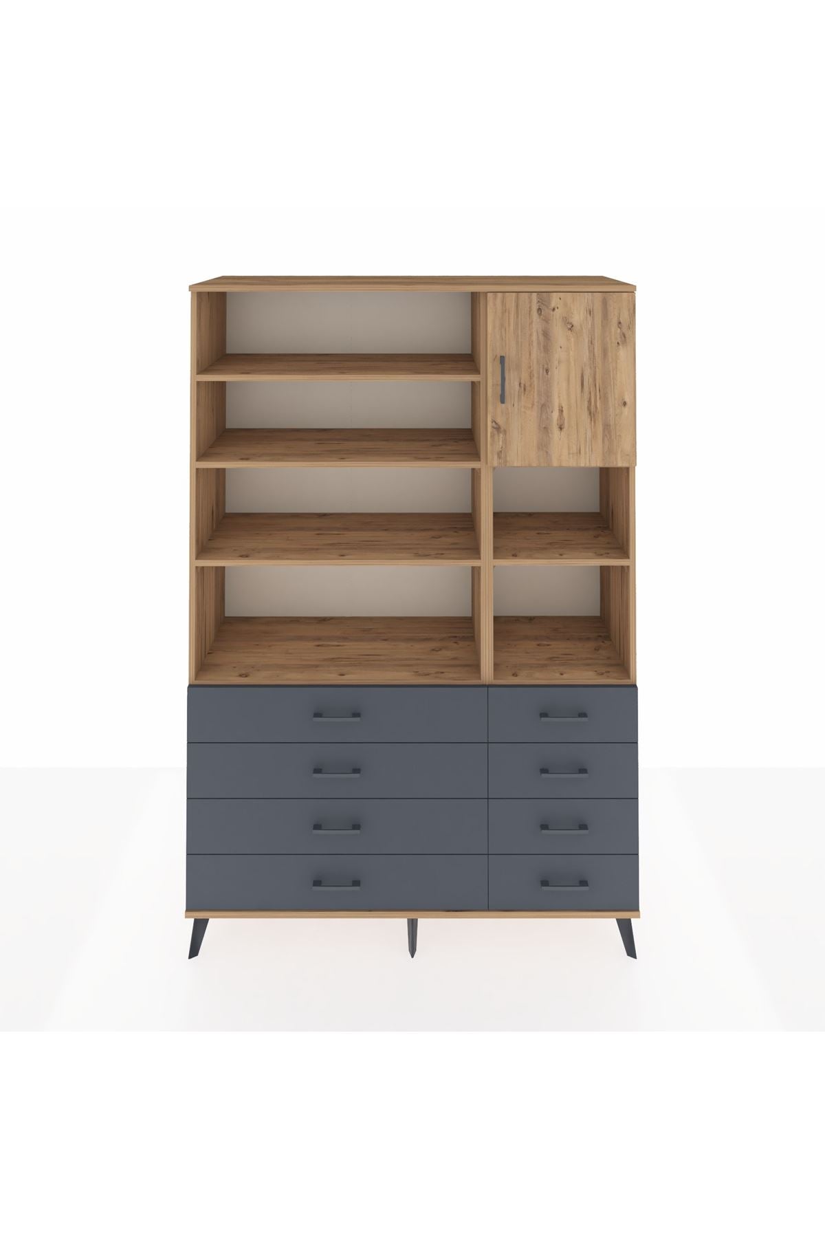 Hyperion Dolap 8 Raflı 8 Çekmeceli Tek Kapaklı  132x44x195 Çam-Çam/Antrasit