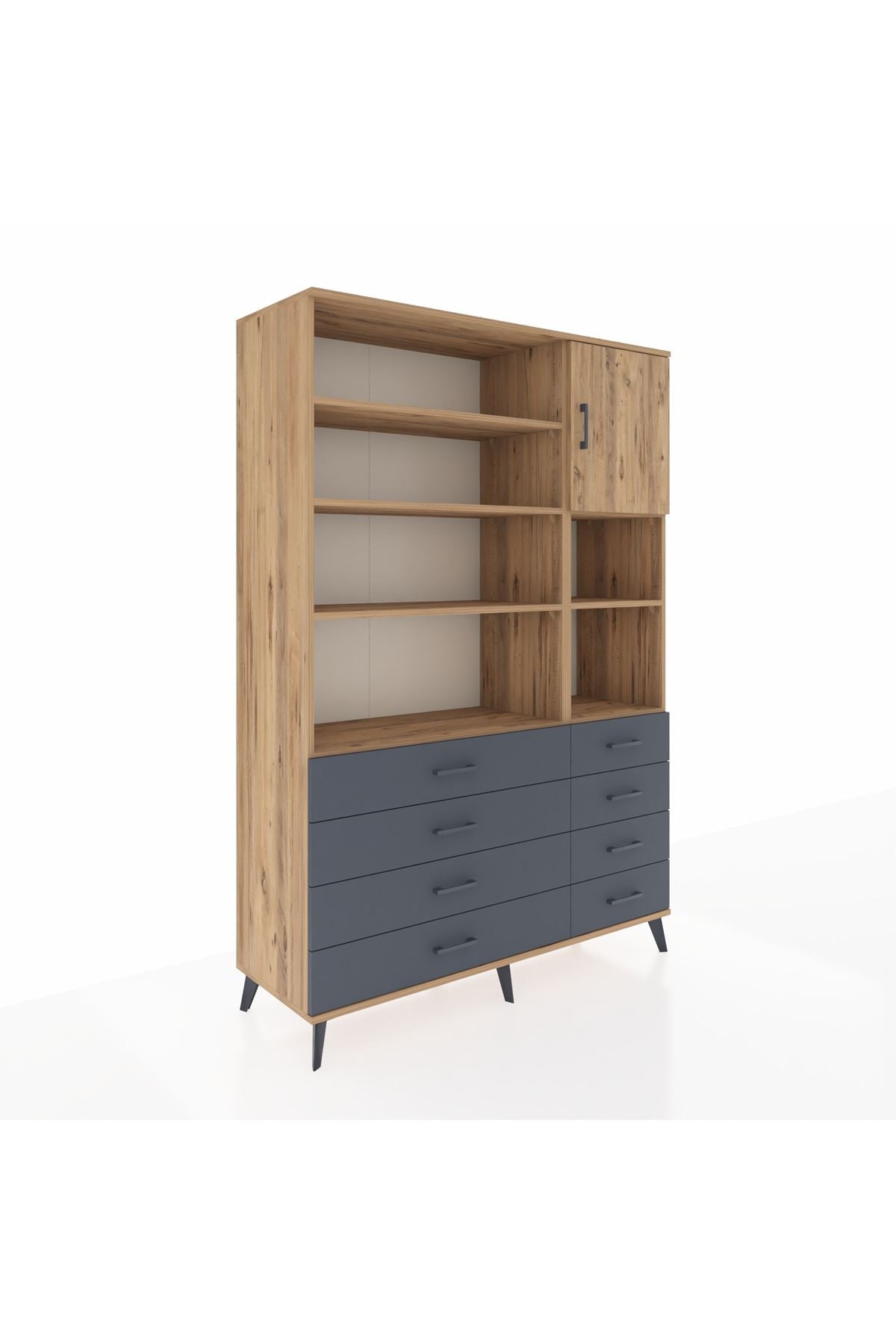 Hyperion Dolap 8 Raflı 8 Çekmeceli Tek Kapaklı  132x44x195 Çam-Çam/Antrasit