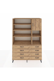 Hyperion Dolap 8 Raflı 8 Çekmeceli Tek Kapaklı  132x44x195 Çam-Çam/Çam