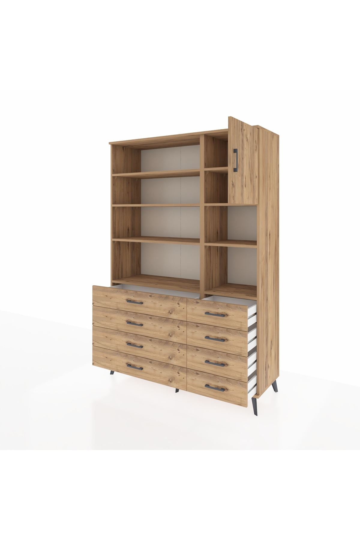 Hyperion Dolap 8 Raflı 8 Çekmeceli Tek Kapaklı  132x44x195 Çam-Çam/Çam