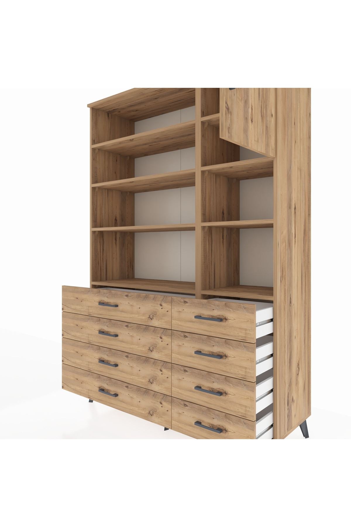 Hyperion Dolap 8 Raflı 8 Çekmeceli Tek Kapaklı  132x44x195 Çam-Çam/Çam