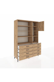 Hyperion Dolap 8 Raflı 8 Çekmeceli Tek Kapaklı  132x44x195 Çam-Çam/Çam