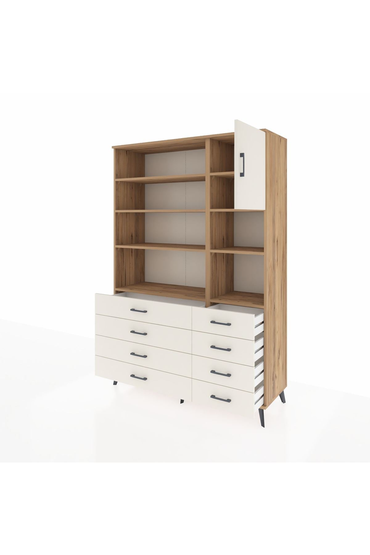 Hyperion Dolap 8 Raflı 8 Çekmeceli Tek Kapaklı  132x44x195 Çam-Aytaşı/Aytaşı