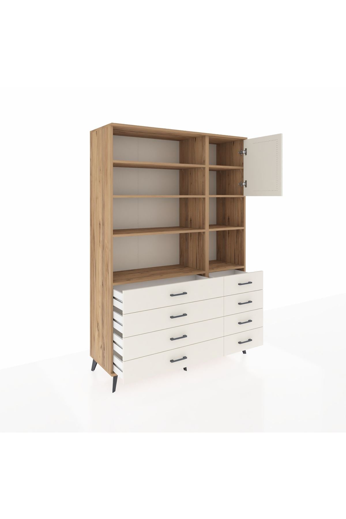 Hyperion Dolap 8 Raflı 8 Çekmeceli Tek Kapaklı  132x44x195 Çam-Aytaşı/Aytaşı