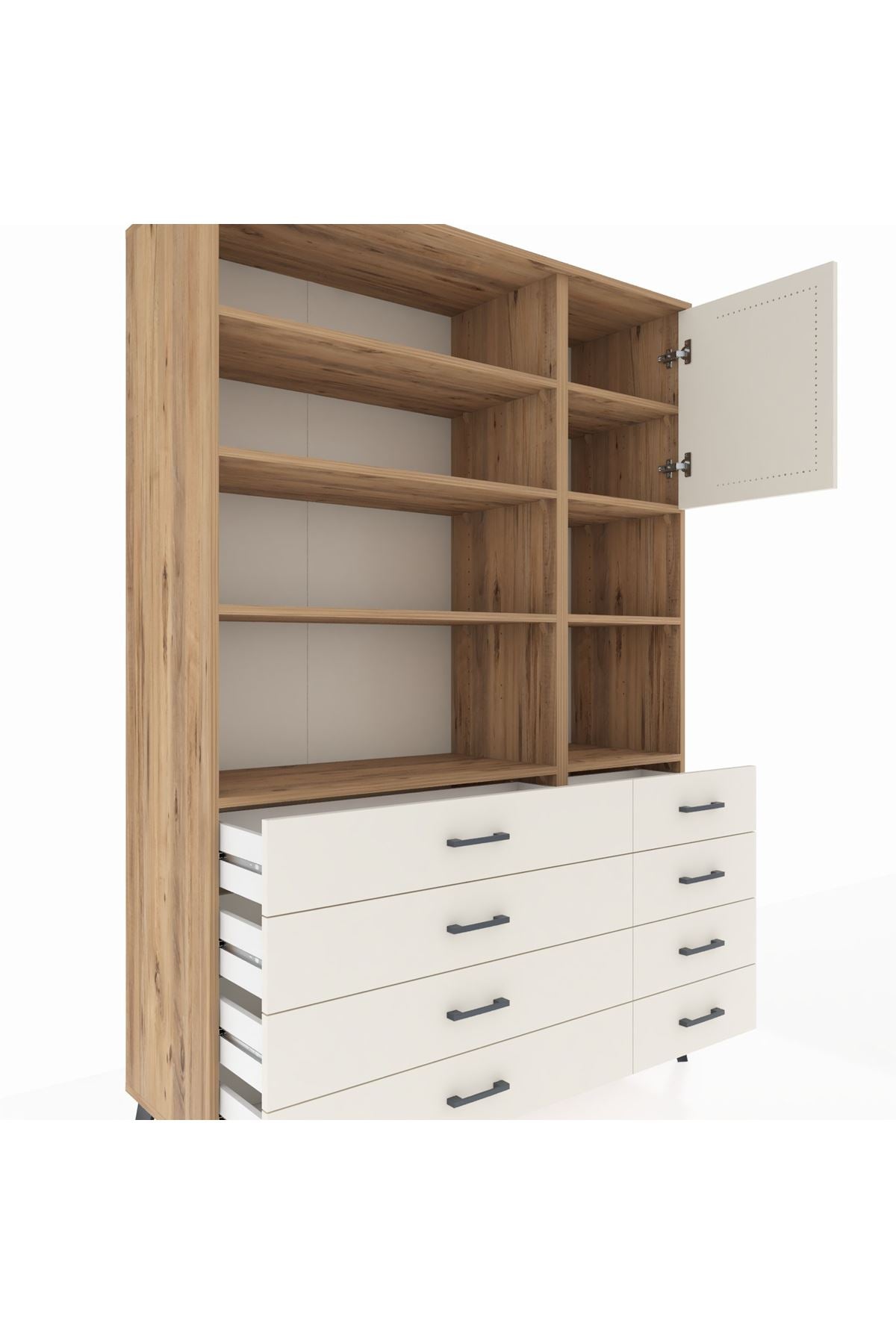 Hyperion Dolap 8 Raflı 8 Çekmeceli Tek Kapaklı  132x44x195 Çam-Aytaşı/Aytaşı