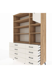 Hyperion Dolap 8 Raflı 8 Çekmeceli Tek Kapaklı  132x44x195 Çam-Aytaşı/Aytaşı