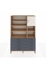 Hyperion Dolap 8 Raflı 8 Çekmeceli Tek Kapaklı  132x44x195 Çam-Aytaşı/Antrasit