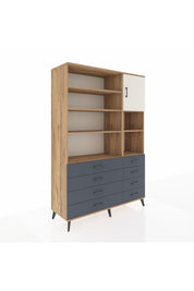 Hyperion Dolap 8 Raflı 8 Çekmeceli Tek Kapaklı  132x44x195 Çam-Aytaşı/Antrasit