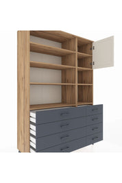 Hyperion Dolap 8 Raflı 8 Çekmeceli Tek Kapaklı  132x44x195 Çam-Aytaşı/Antrasit