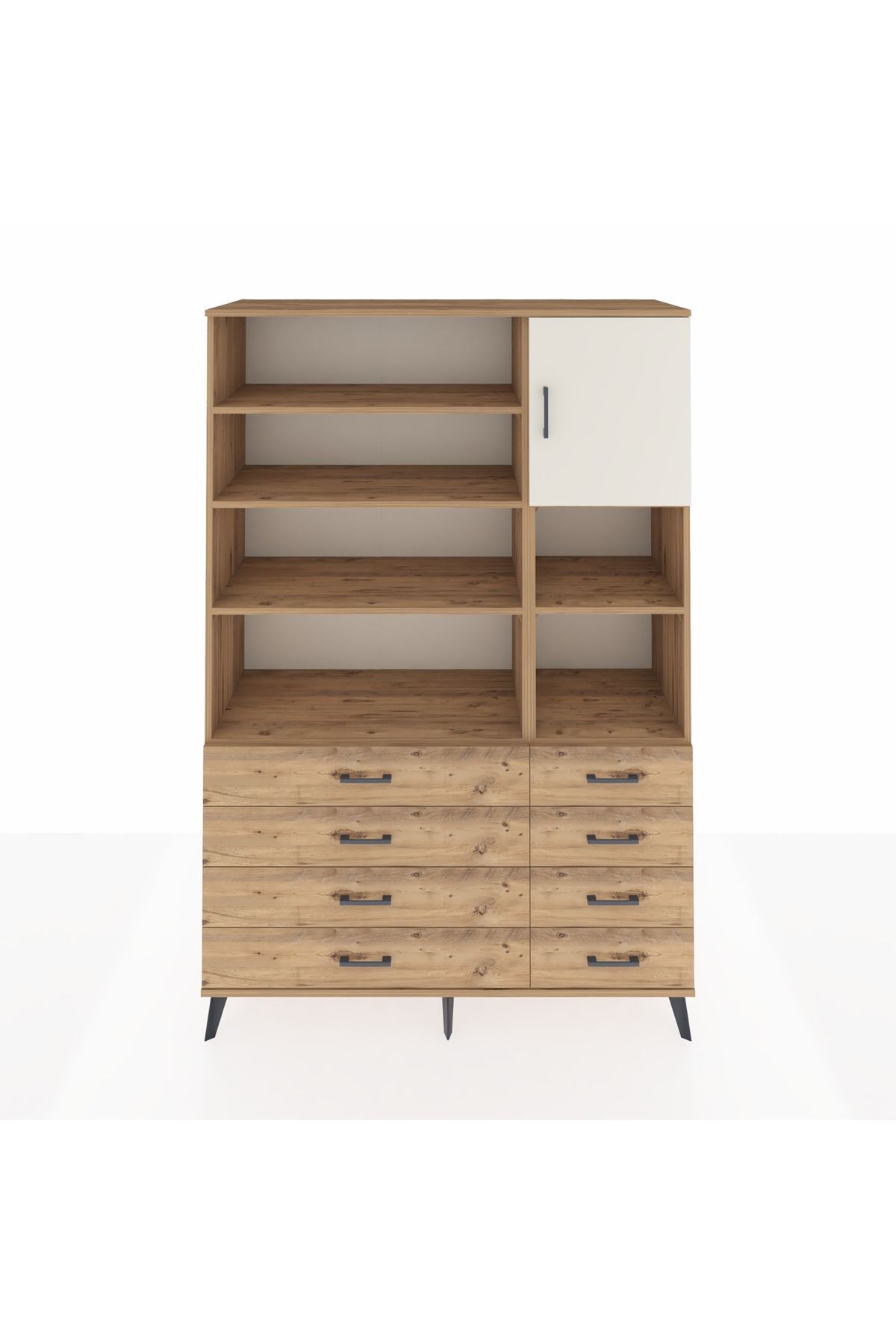 Hyperion Dolap 8 Raflı 8 Çekmeceli Tek Kapaklı  132x44x195 Çam-Aytaşı/Çam