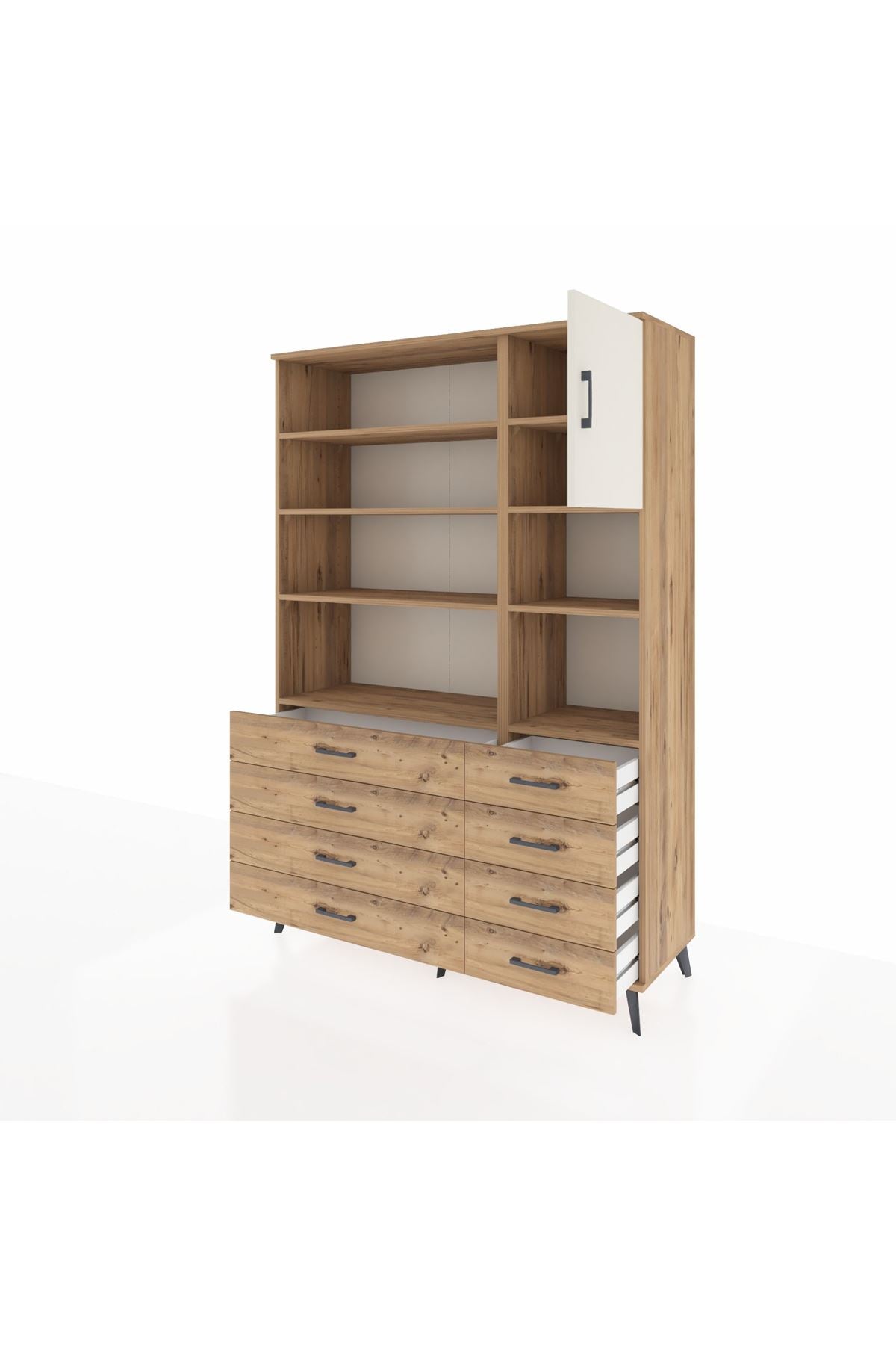 Hyperion Dolap 8 Raflı 8 Çekmeceli Tek Kapaklı  132x44x195 Çam-Aytaşı/Çam