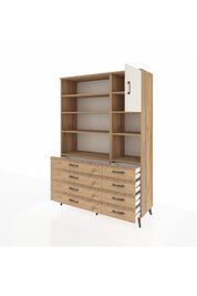 Hyperion Dolap 8 Raflı 8 Çekmeceli Tek Kapaklı  132x44x195 Çam-Aytaşı/Çam