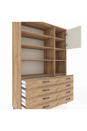 Hyperion Dolap 8 Raflı 8 Çekmeceli Tek Kapaklı  132x44x195 Çam-Aytaşı/Çam