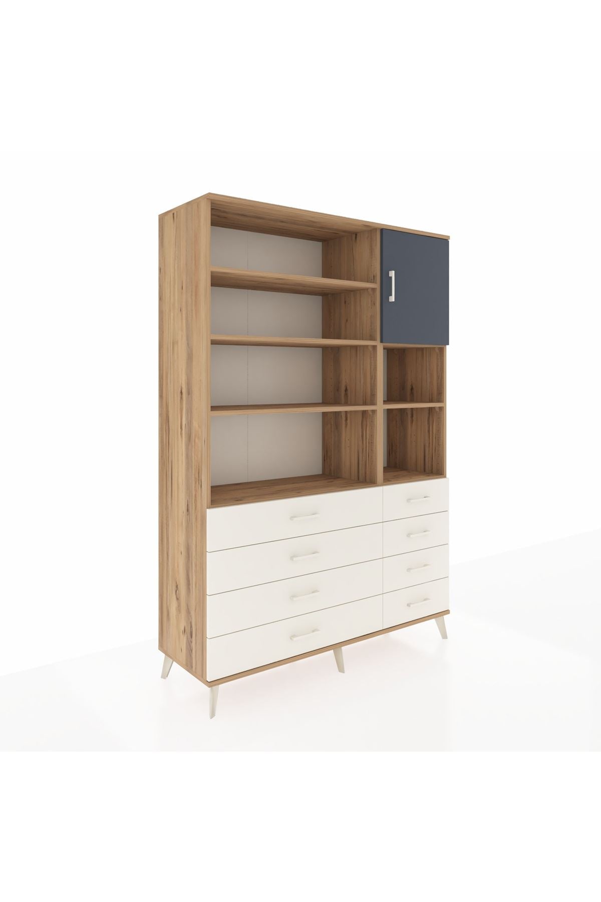 Hyperion Dolap 8 Raflı 8 Çekmeceli Tek Kapaklı  132x44x195 Çam-Antrasit/Aytaşı