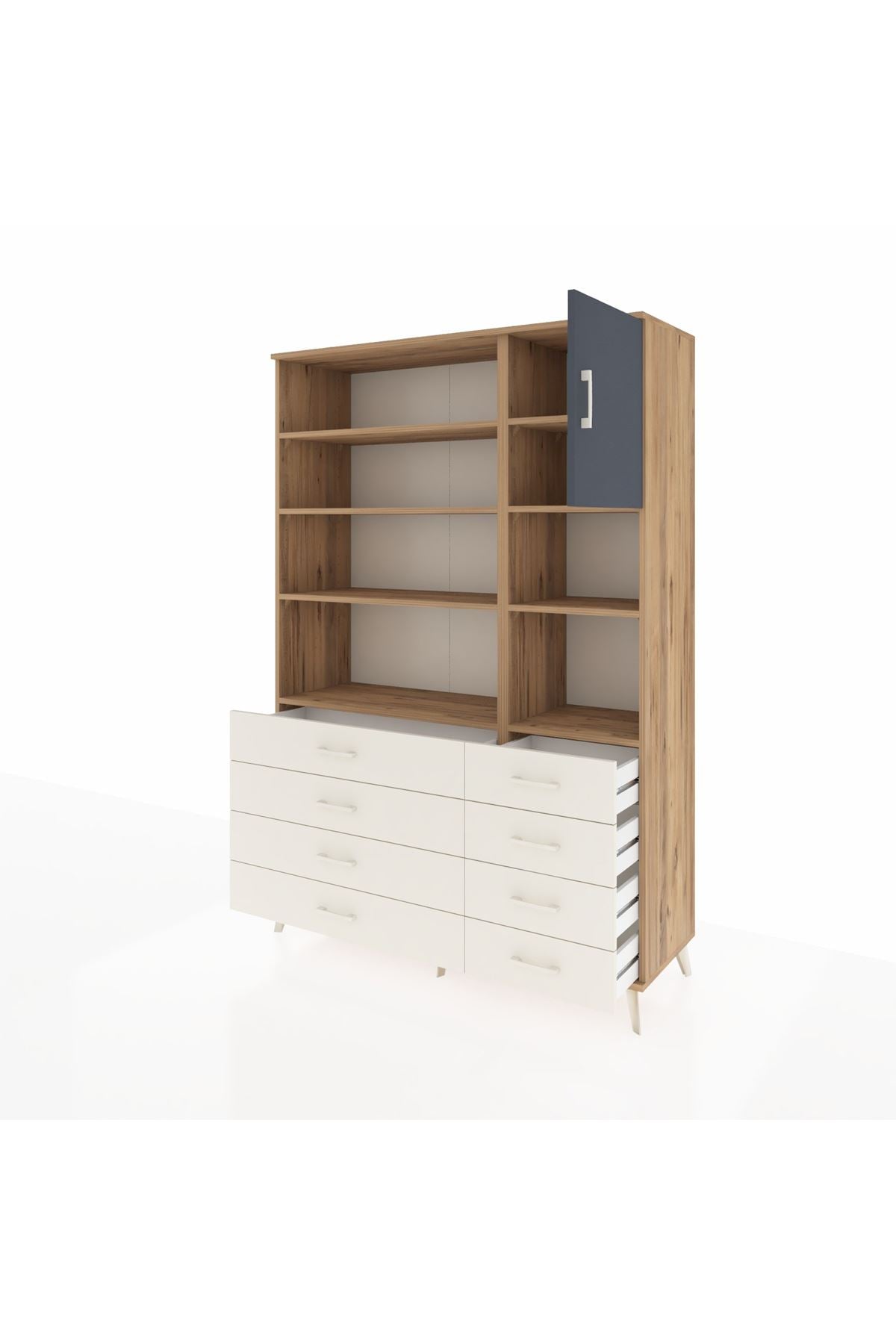 Hyperion Dolap 8 Raflı 8 Çekmeceli Tek Kapaklı  132x44x195 Çam-Antrasit/Aytaşı