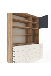 Hyperion Dolap 8 Raflı 8 Çekmeceli Tek Kapaklı  132x44x195 Çam-Antrasit/Aytaşı