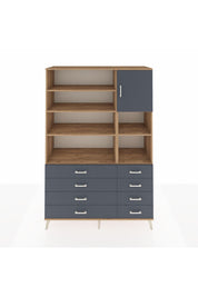 Hyperion Dolap 8 Raflı 8 Çekmeceli Tek Kapaklı  132x44x195 Çam-Antrasit/Antrasit