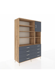 Hyperion Dolap 8 Raflı 8 Çekmeceli Tek Kapaklı  132x44x195 Çam-Antrasit/Antrasit