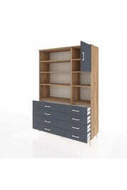 Hyperion Dolap 8 Raflı 8 Çekmeceli Tek Kapaklı  132x44x195 Çam-Antrasit/Antrasit