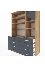 Hyperion Dolap 8 Raflı 8 Çekmeceli Tek Kapaklı  132x44x195 Çam-Antrasit/Antrasit