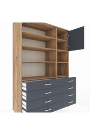 Hyperion Dolap 8 Raflı 8 Çekmeceli Tek Kapaklı  132x44x195 Çam-Antrasit/Antrasit