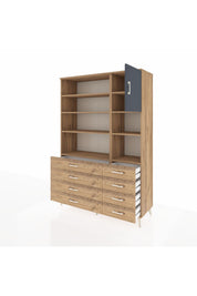 Hyperion Dolap 8 Raflı 8 Çekmeceli Tek Kapaklı  132x44x195 Çam-Antrasit/Çam