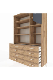 Hyperion Dolap 8 Raflı 8 Çekmeceli Tek Kapaklı  132x44x195 Çam-Antrasit/Çam