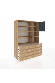 Hyperion Dolap 8 Raflı 8 Çekmeceli Tek Kapaklı  132x44x195 Çam-Antrasit/Çam